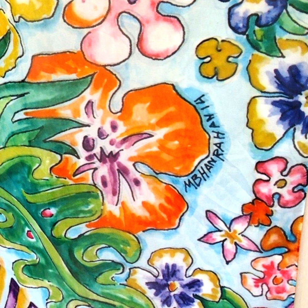 Colorful Floral Jimmy Buffett 2014 Tour Scarf "This 1's For You" By MB Hanrahan - Picture 2 of 6